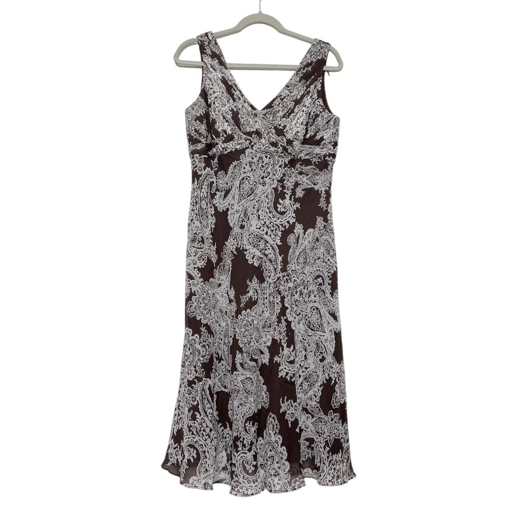 Adrianna Papell 100% Silk Sleeveless Fit and Flare Dress, Brown Paisley, 14, NWT